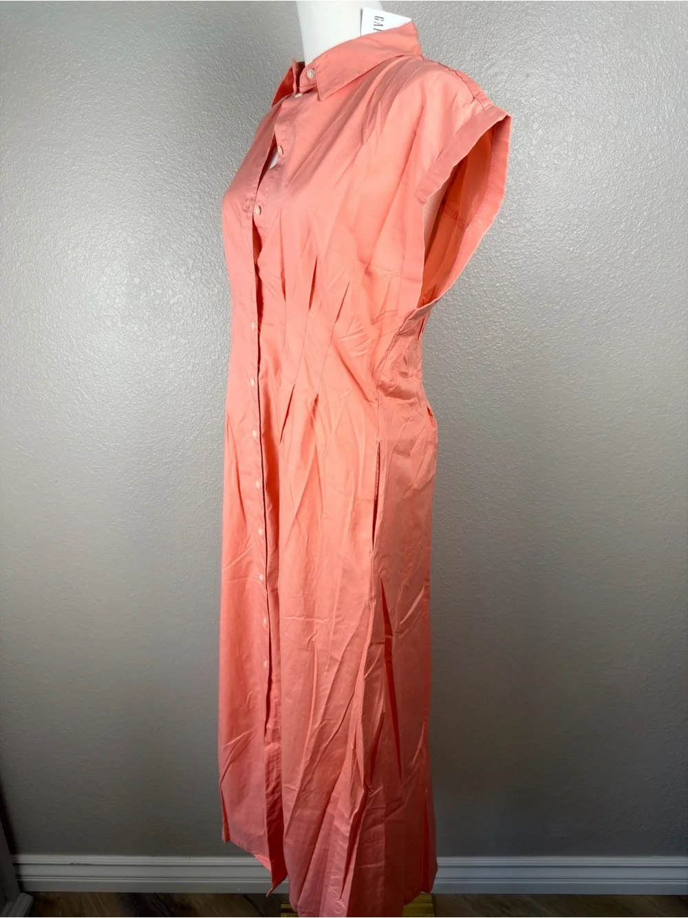 NWT GAP Coral-Peach Button Front Shirt Midi Dress, Medium - Picture 3 of 9